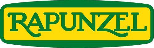 Firmenlogo „Rapunzel“ – grüne Schrift auf gelbem, grün gerahmtem Schild